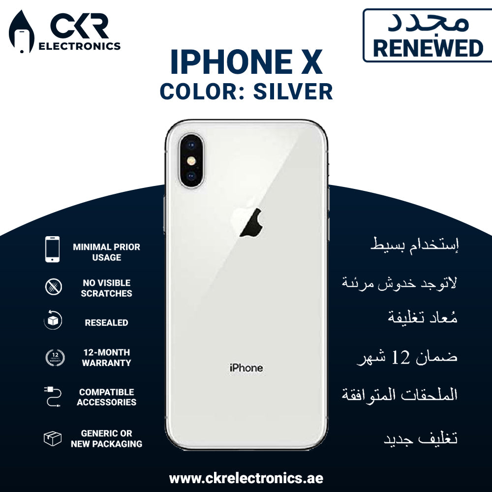 Renewed - iPhone X With FaceTime Silver 256GB 4G LTE